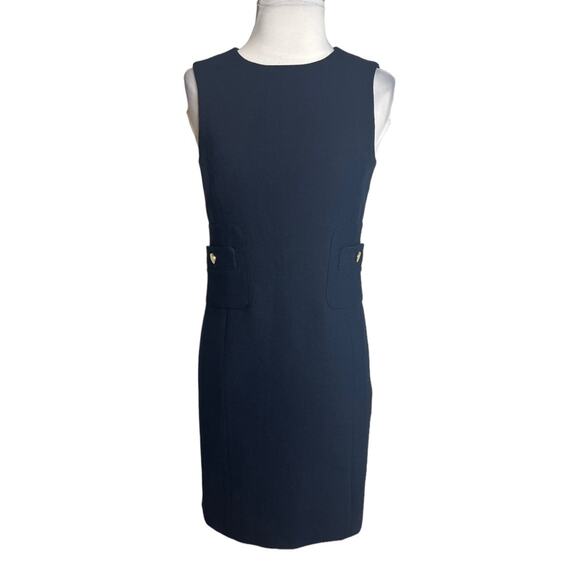 Tory Burch wool blend gold button sheath dress Sz 0 navy - Picture 1 of 7
